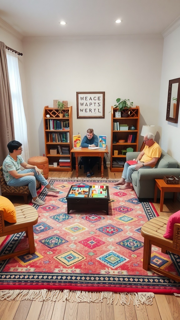Cozy family game corner with people playing board games