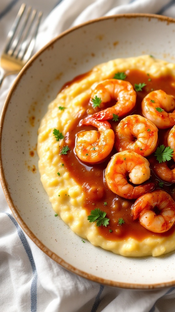 A bowl of Shrimp and Grits with Creole Sauce