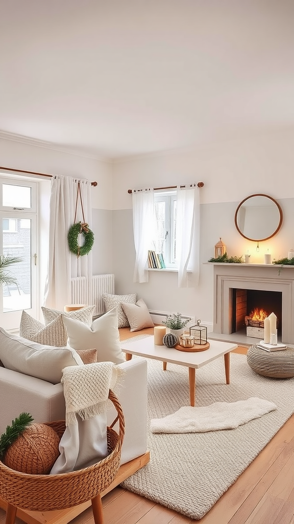 A cozy Scandinavian-inspired living room with a minimalist Christmas decor