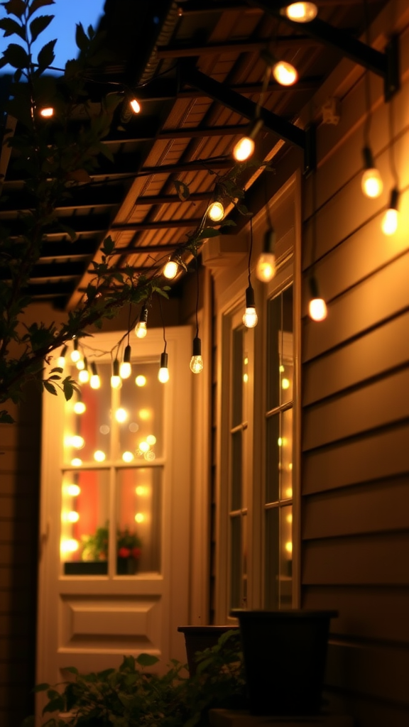 Cozy string lights hanging by a door, providing a warm ambiance.