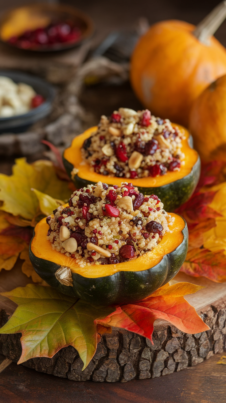 Stuffed acorn squash with quinoa and colorful filling