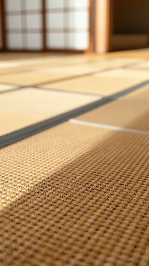 A close-up view of traditional Japanese tatami mats