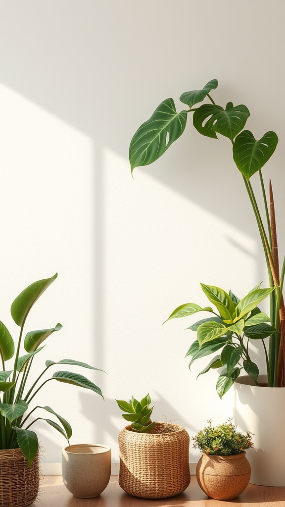 Indoor plants arranged in a tranquil corner with natural light