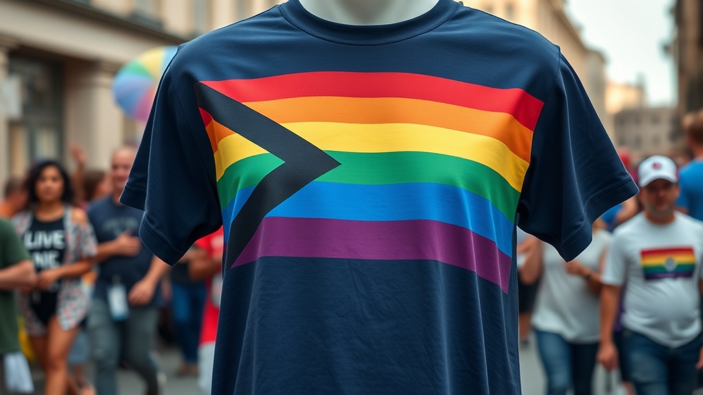 Pride Flag T-Shirt displayed on a mannequin