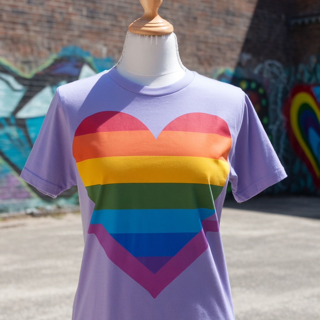 Pride Rainbow Heart T-Shirt displayed on a mannequin