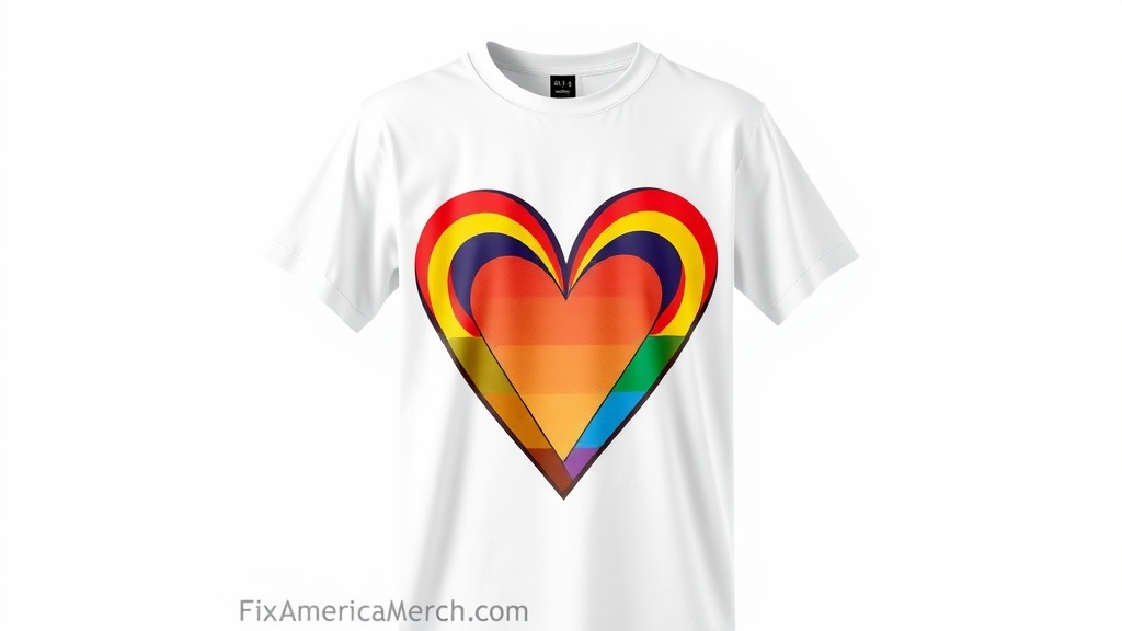 Pride Rainbow Heart T-Shirt featuring a colorful heart design on a white shirt