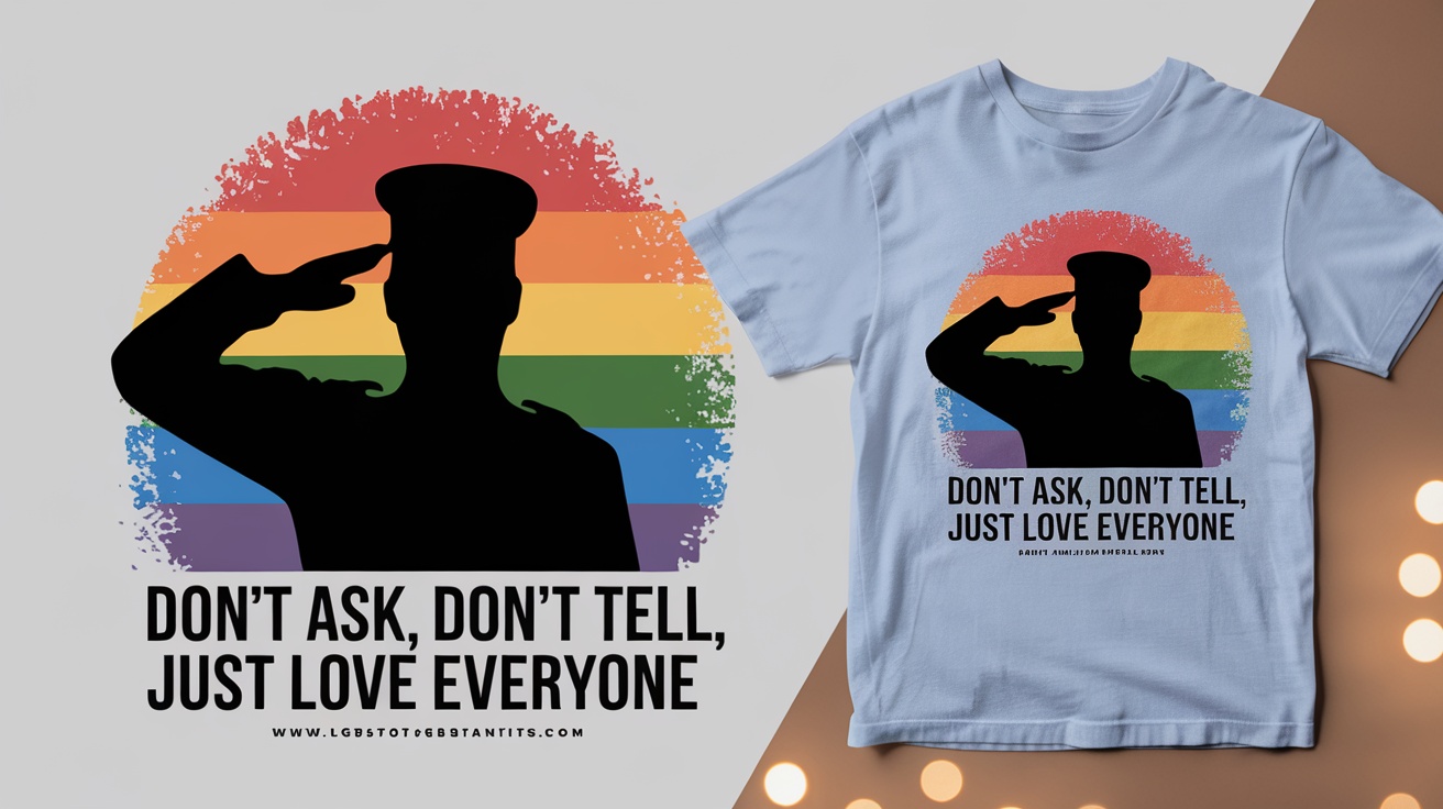 LGBTQ+ Soldier Tee with rainbow colors and a saluting silhouette