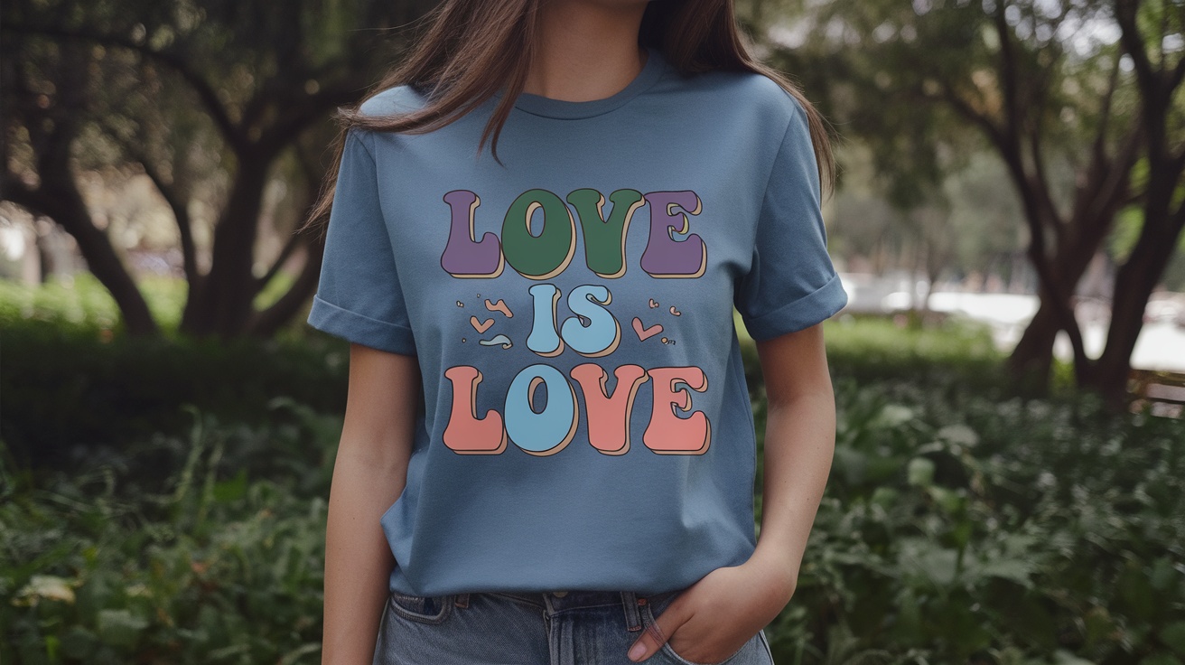 Love Is Love T-Shirt worn by a model outdoors