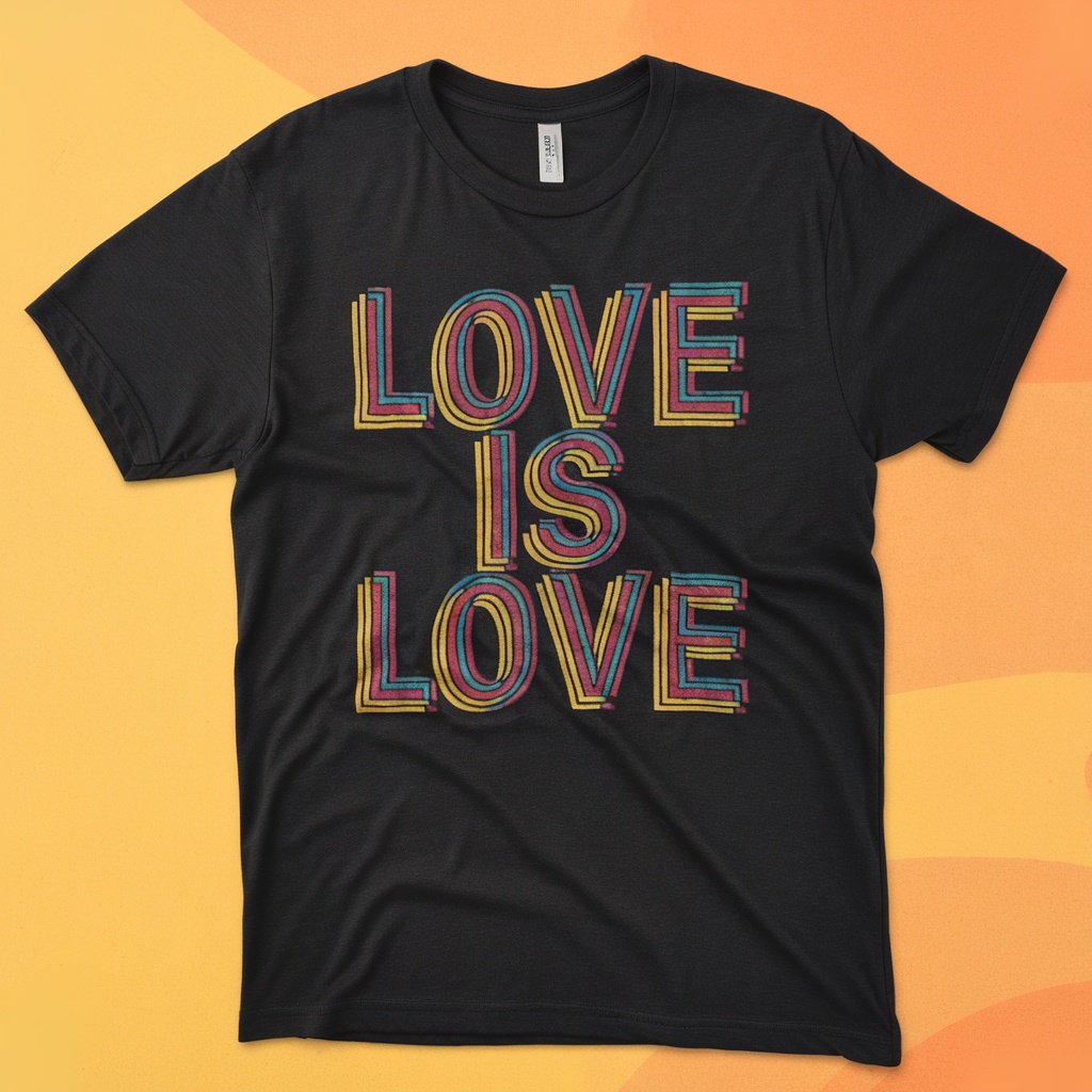 Love Is Love T-Shirt design in vibrant colors on a black background