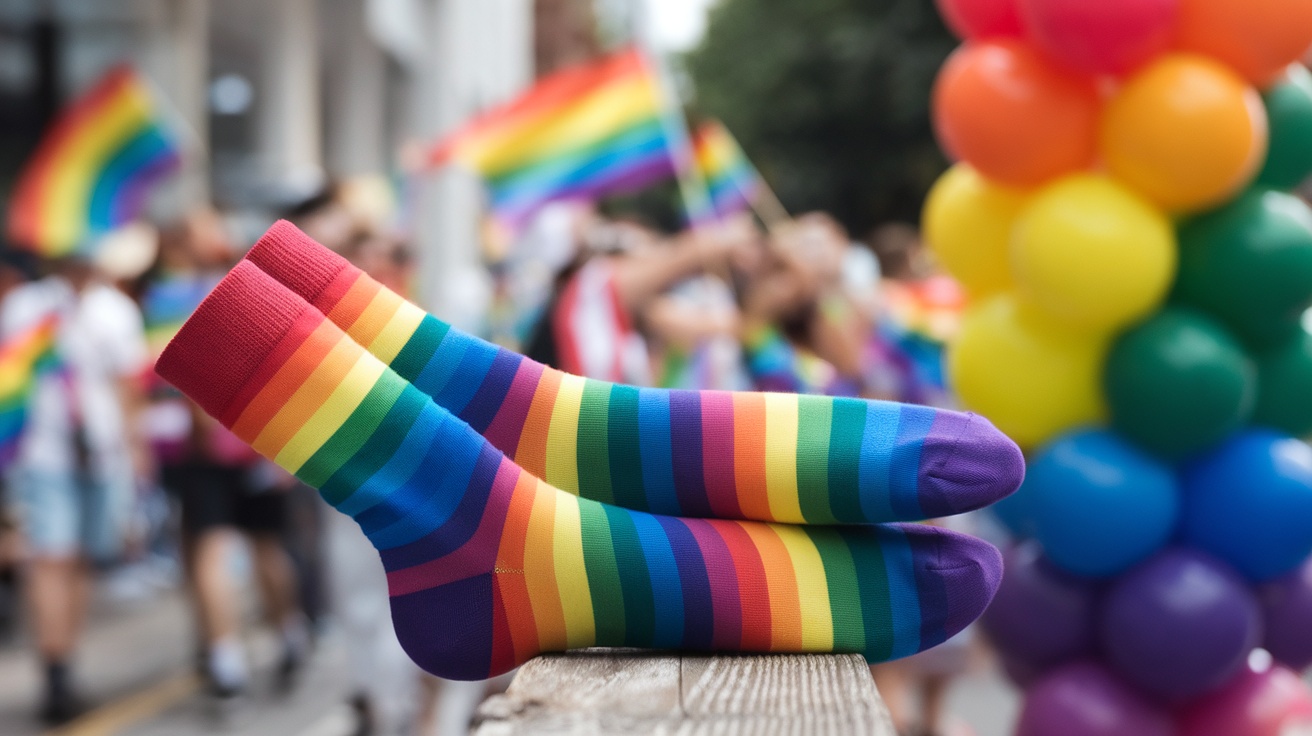 Rainbow socks displayed for Pride Month