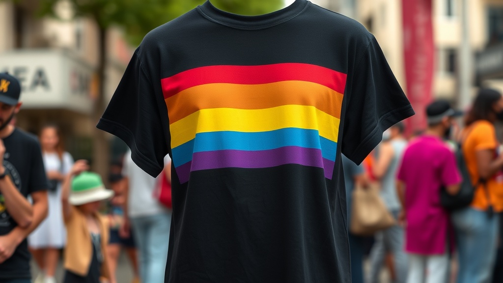 Pride Rainbow Flag T-Shirt on display