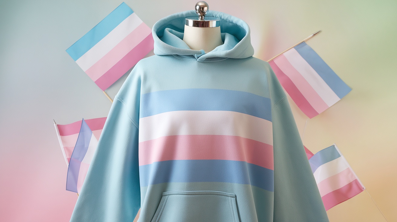 Transgender Pride Flag Hoodie with flags in the background