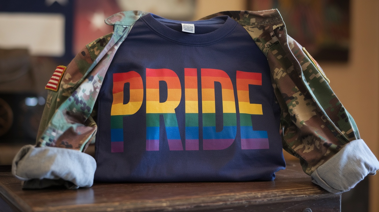 LGBTQ+ military pride shirt in rainbow colors