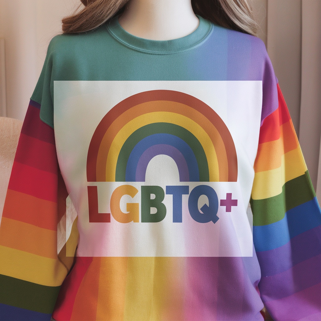 Colorful LGBTQ+ pride sweatshirt featuring a rainbow design.