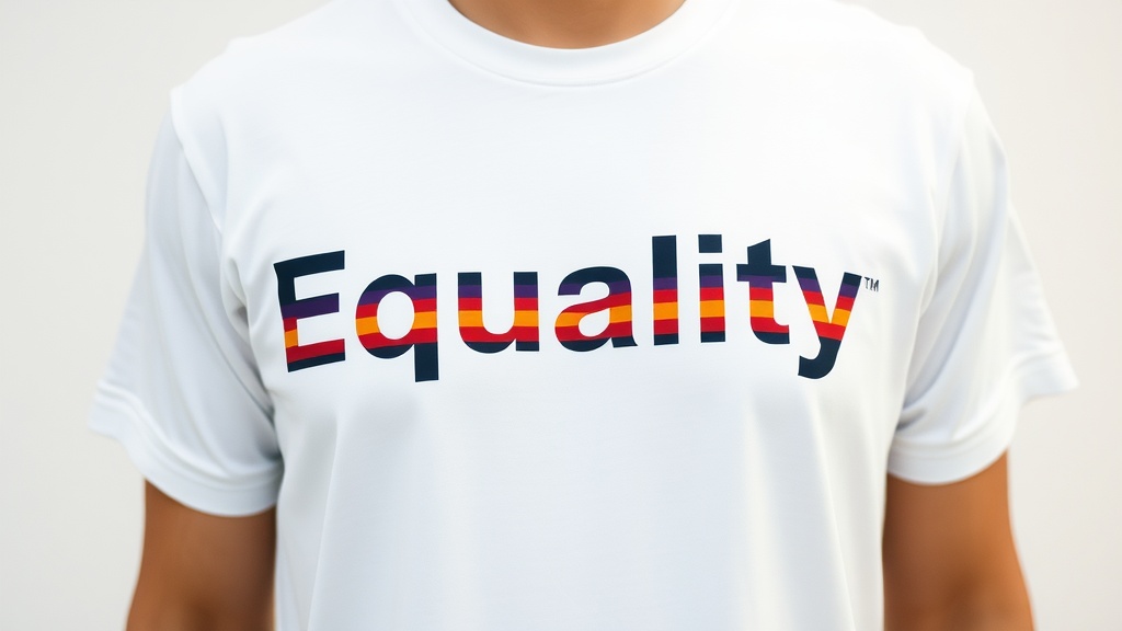 Person wearing an Equality T-Shirt with a bold design.