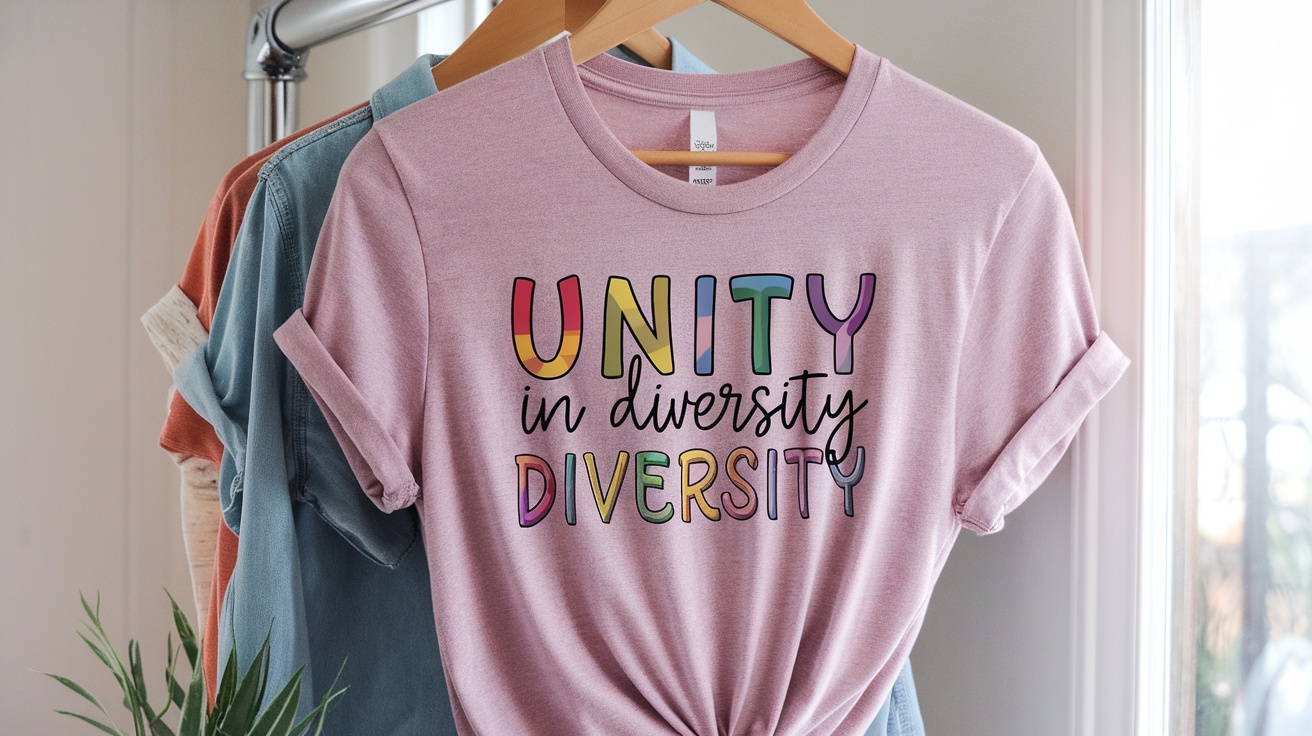 Unity in Diversity shirt hanging on a rack