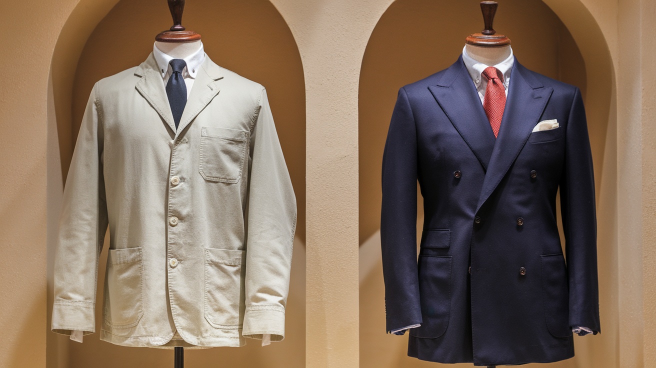 Two distinct styles of jackets showcasing the differences between a chaqueta and a chamarra.