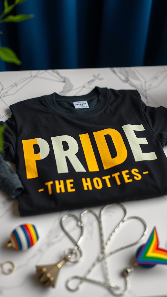 Two smiling individuals wearing a pride shirt, showcasing support for LGBTQ+ rights.