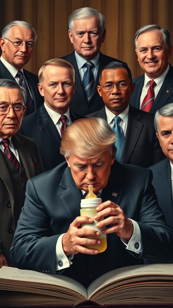 An artistic representation of various American presidents with the American flag.
