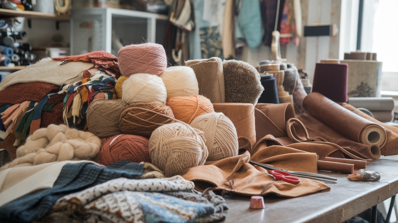 A collection of various fabrics and materials used for jacket making