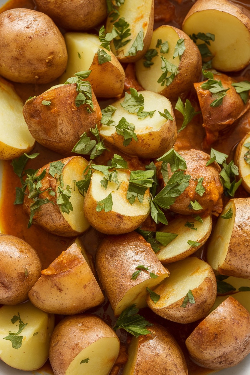 Deliciously cooked adobo potatoes with herbs.