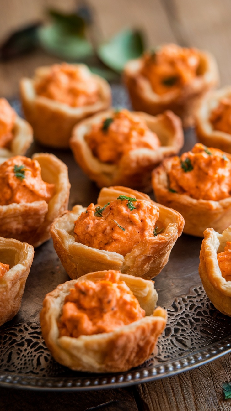 Buffalo chicken dip in puff pastry cups