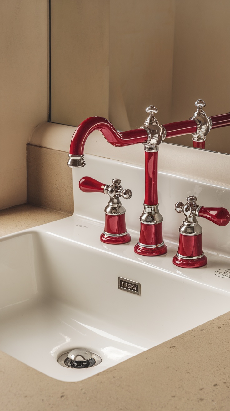 A stylish bathroom faucet in cherry red color