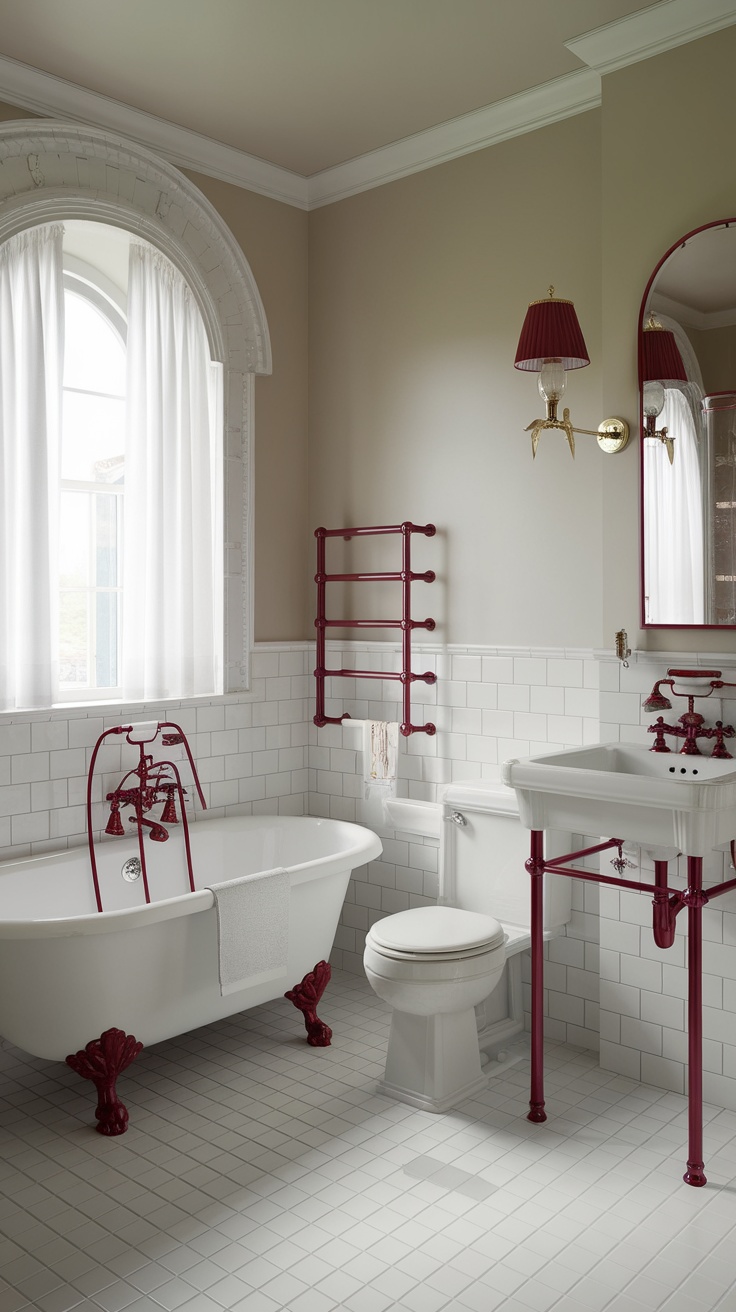 Bathroom featuring cherry red traditional elements