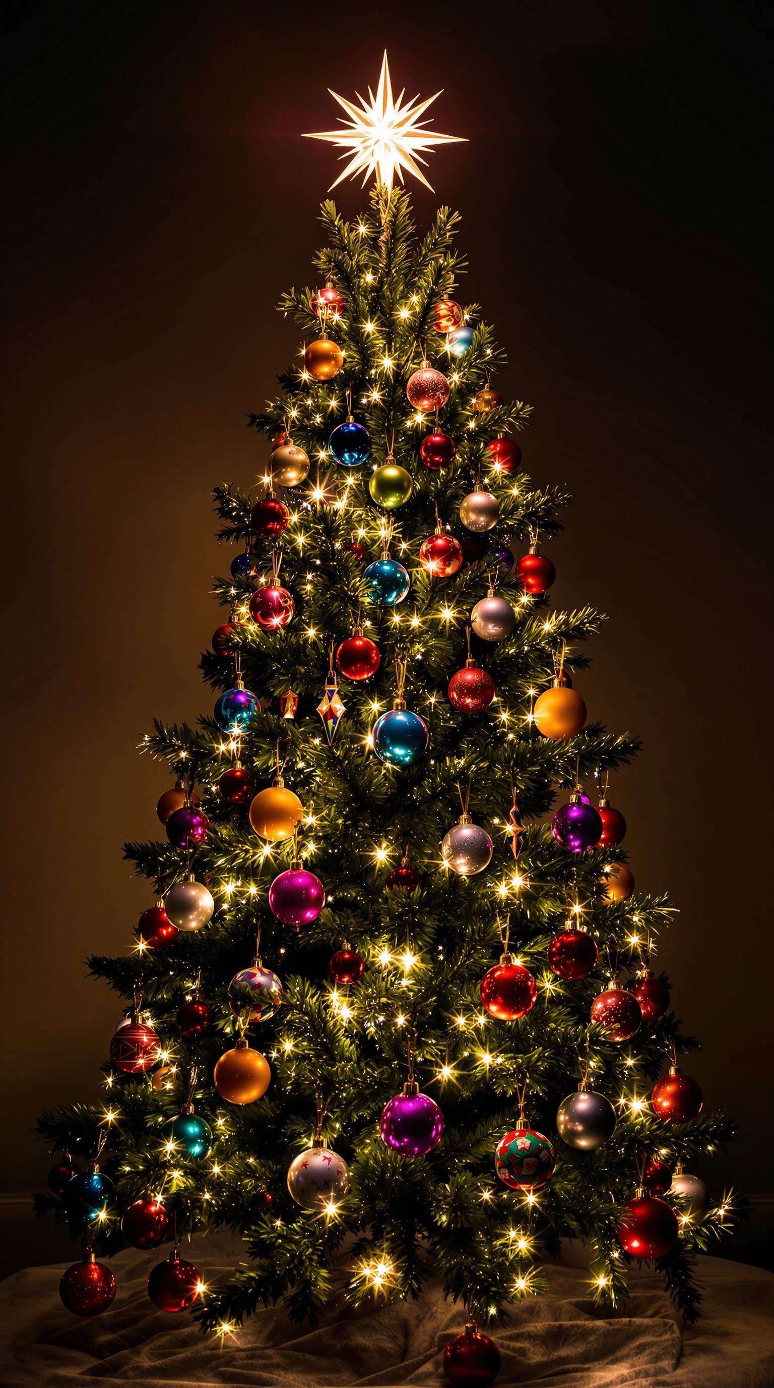 A beautifully decorated Christmas tree with colorful ornaments and lights.