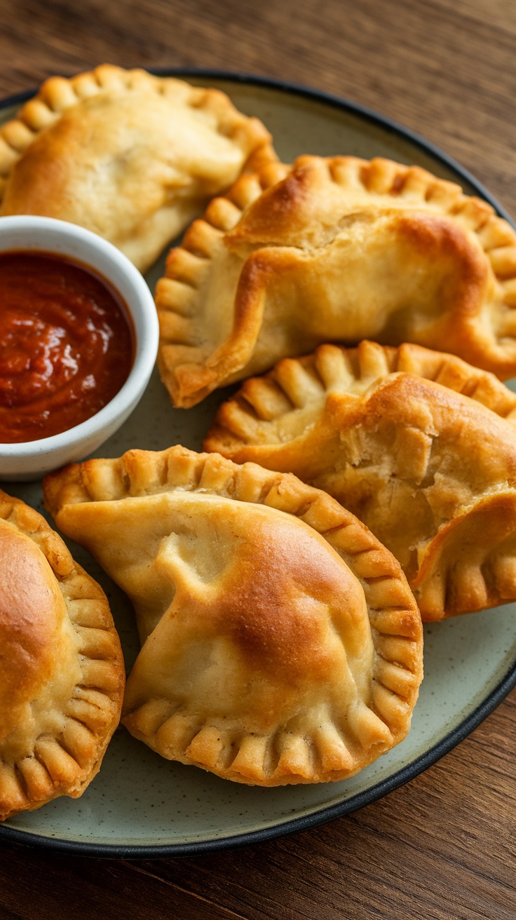 Crispy beef empanadas served with a dipping sauce