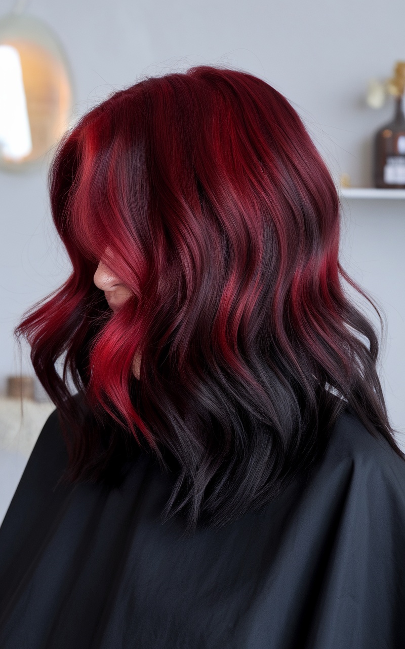 Dark cherry red and black ombre hairstyle