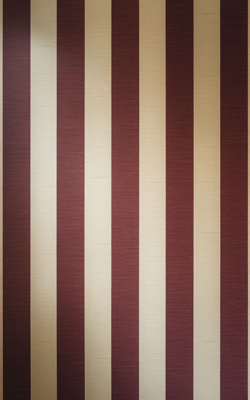 Dark cherry red and cream striped wallpaper