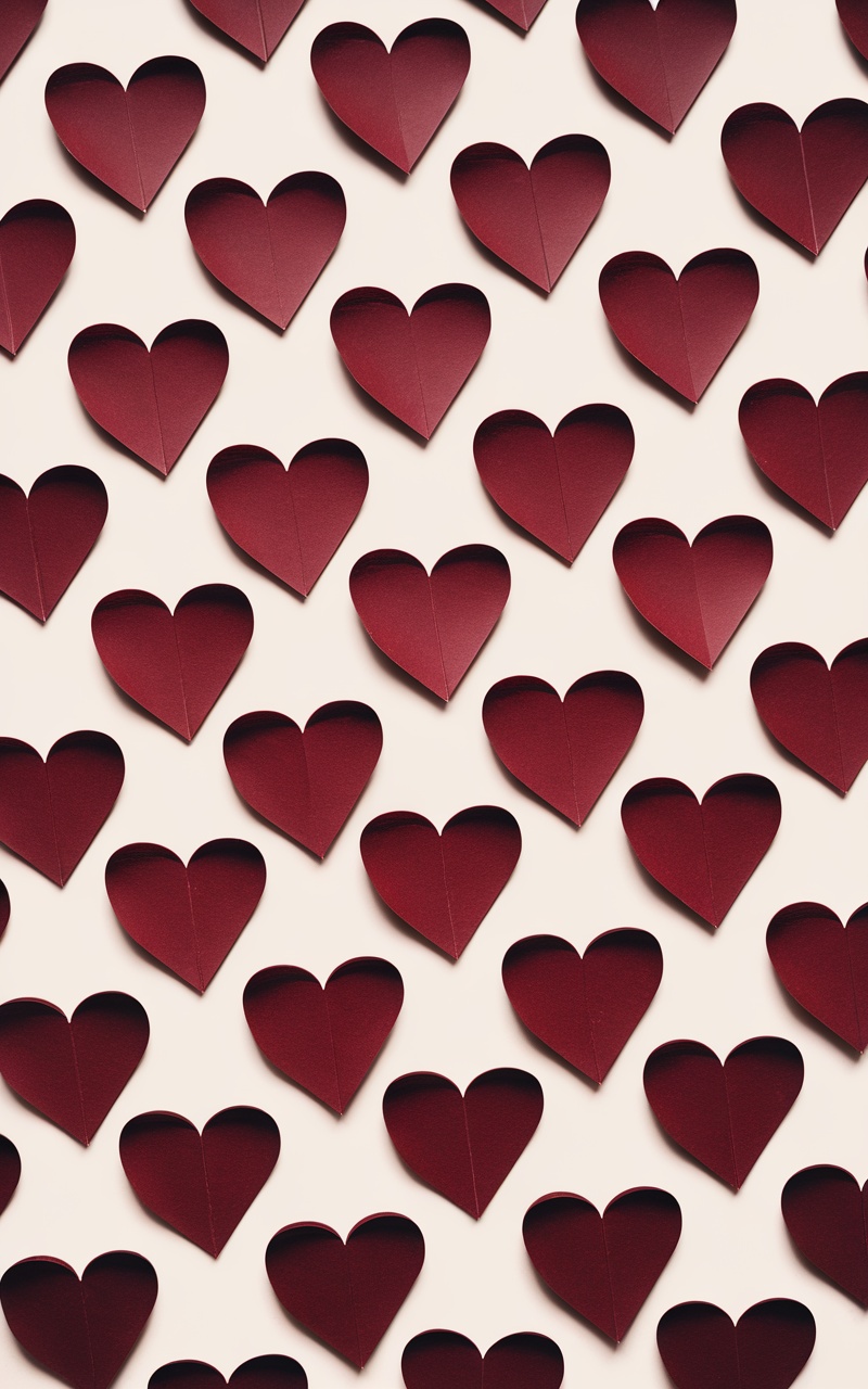 Dark cherry red hearts pattern on a light background