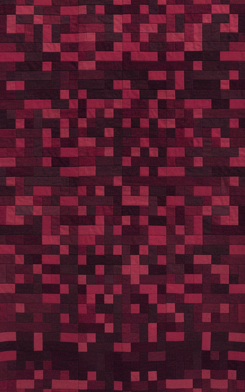 Dark cherry red patchwork design featuring a mix of squares and shades.