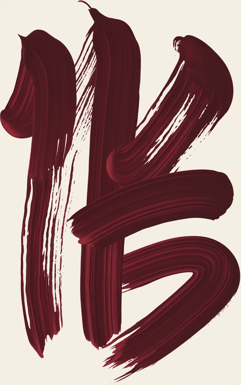 Artistic brush strokes in dark cherry red on a light background