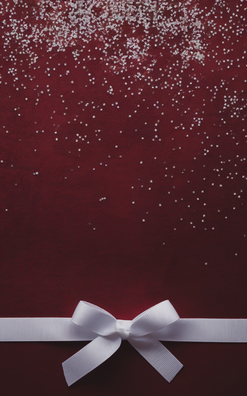 Dark cherry red phone wallpaper with silver sparkles and a white ribbon