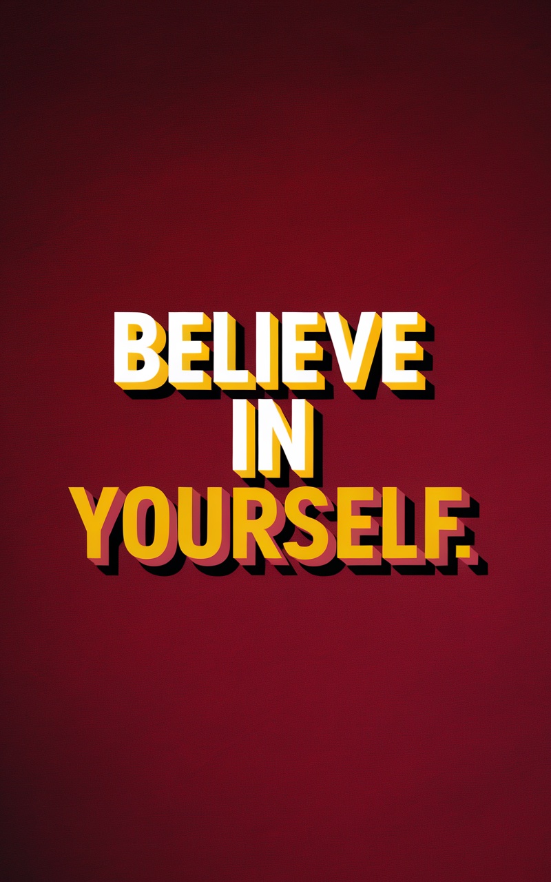 A dark cherry red wallpaper featuring the text 'Believe in Yourself.'