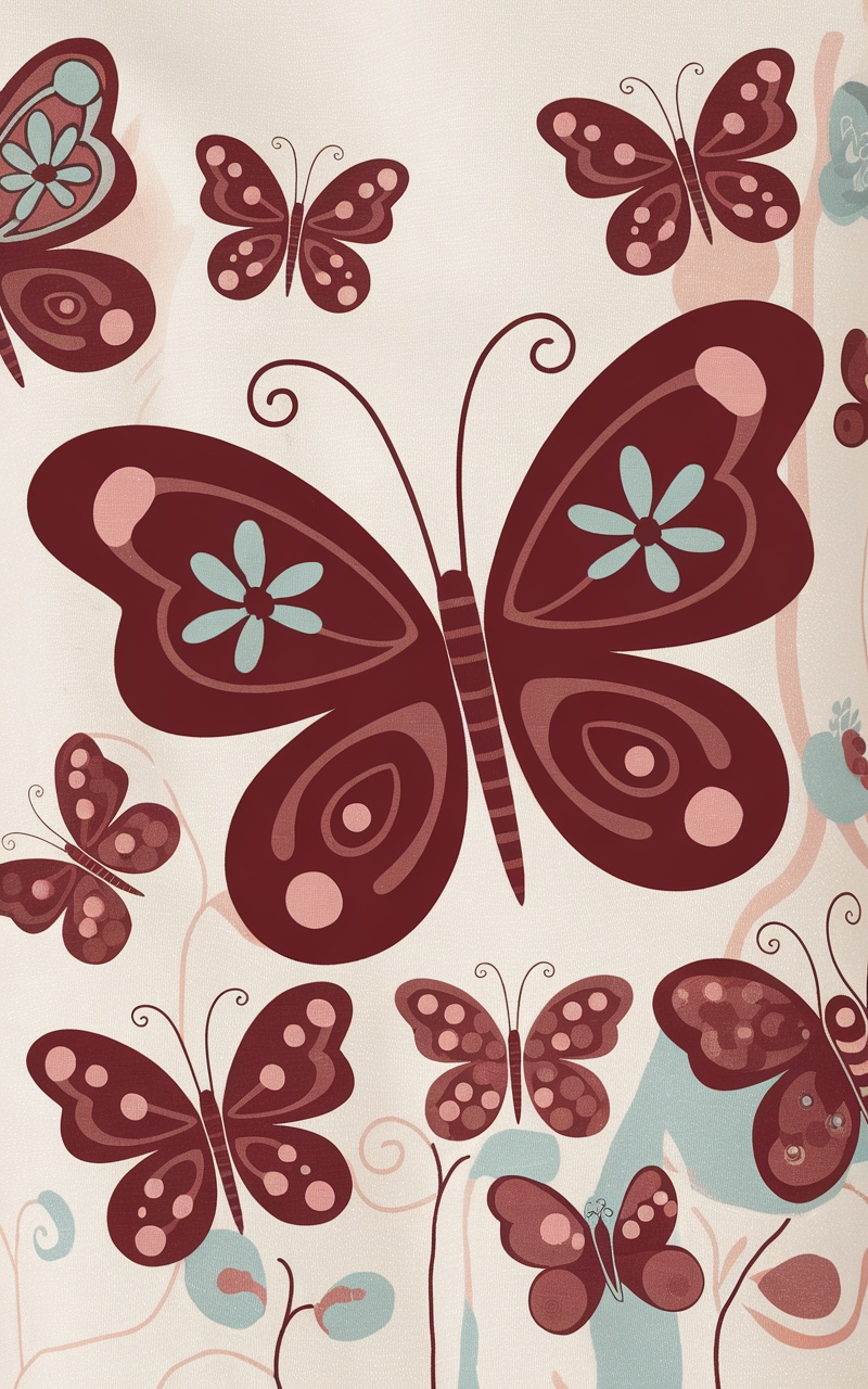 Dark cherry red phone wallpaper featuring whimsical butterflies