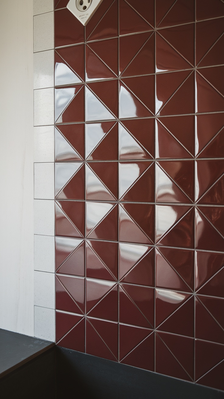 Elegant cherry red tiles in a bathroom setting.