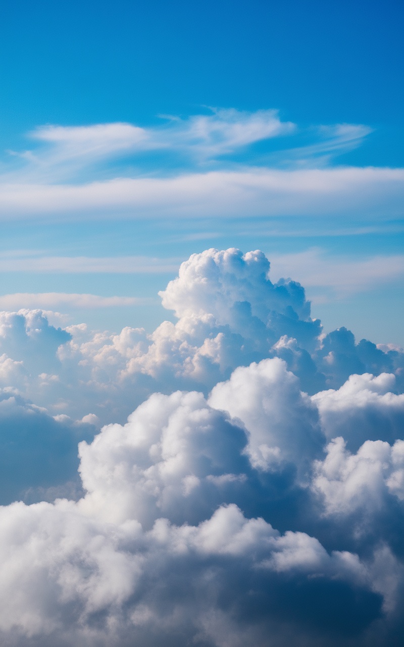 Fluffy clouds in a bright blue sky