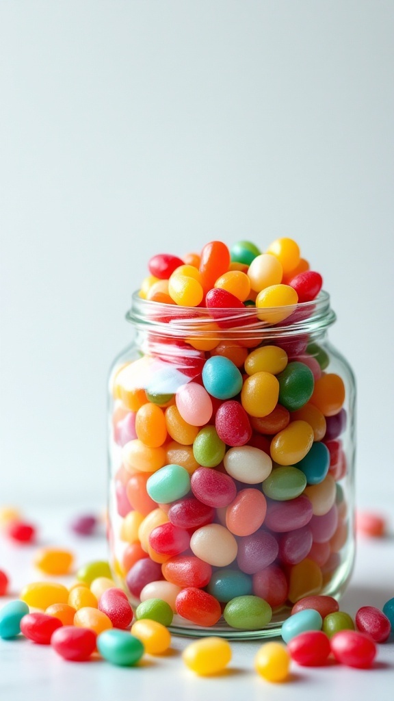 A jar filled with colorful gourmet jelly beans