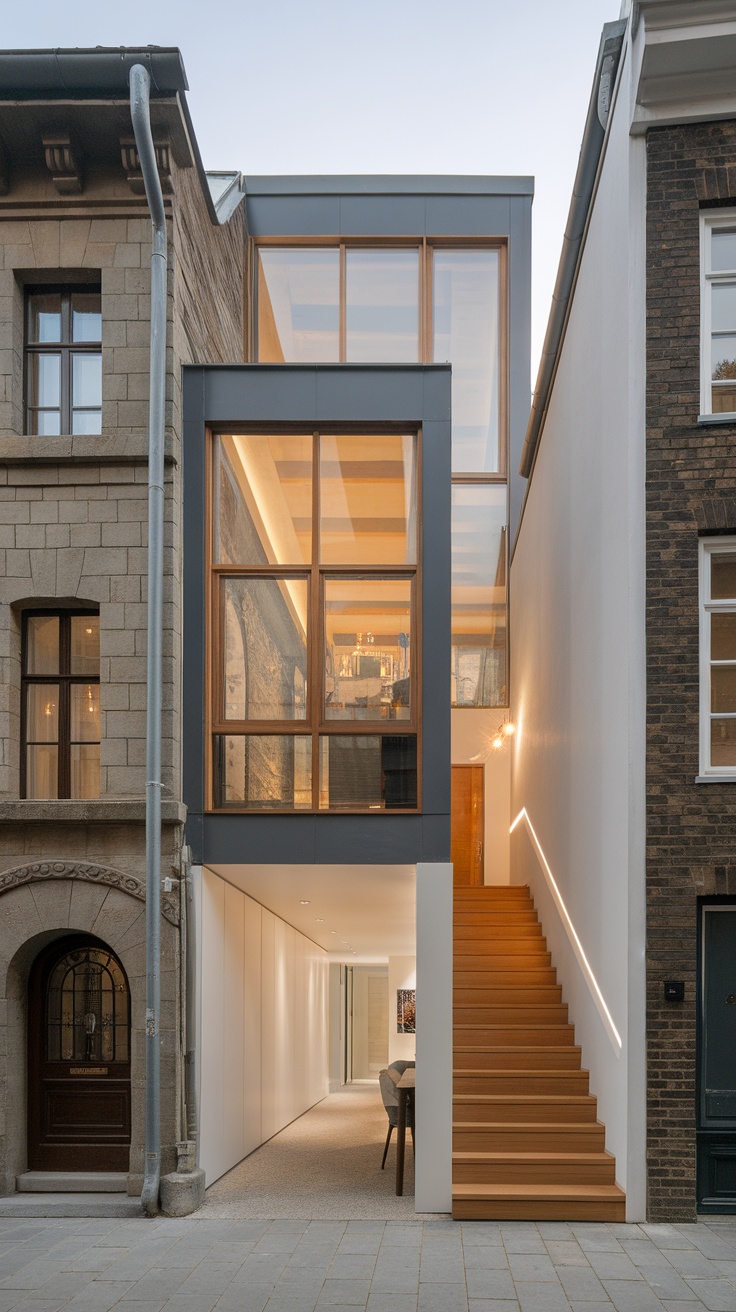 An image of a modern addition beside a historical building, showcasing a blend of architectural styles.