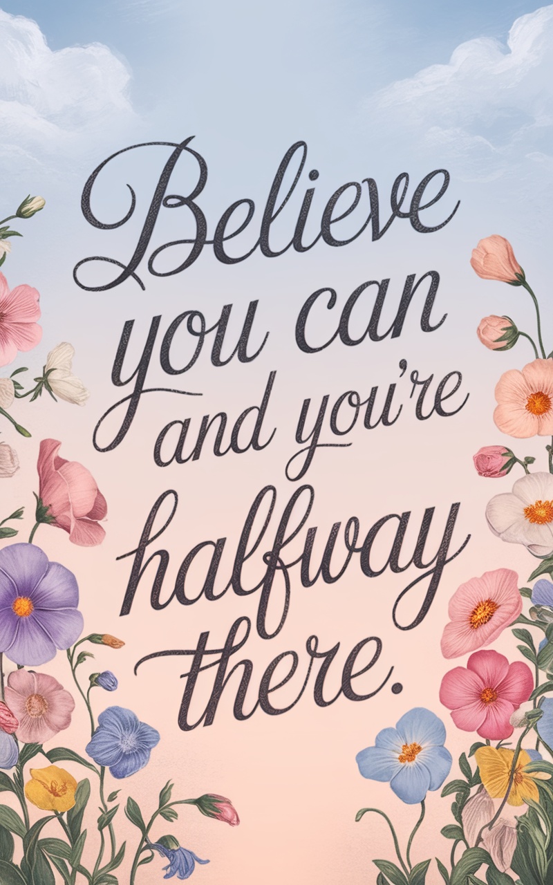 Inspirational quote flower wallpaper with the text 'Believe you can and you'll find the shots you don't take'