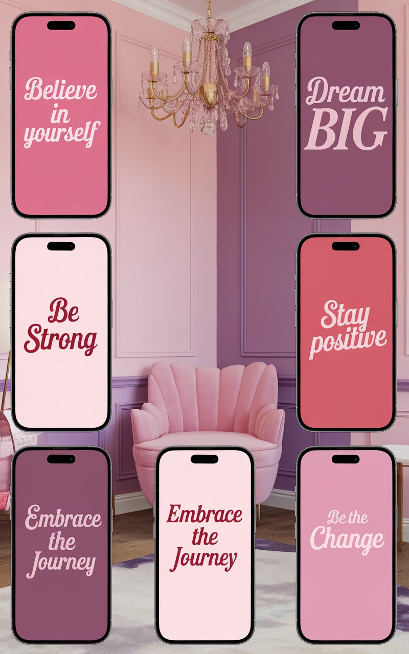 Aesthetic iPhone wallpapers featuring inspirational quotes in girly themes.