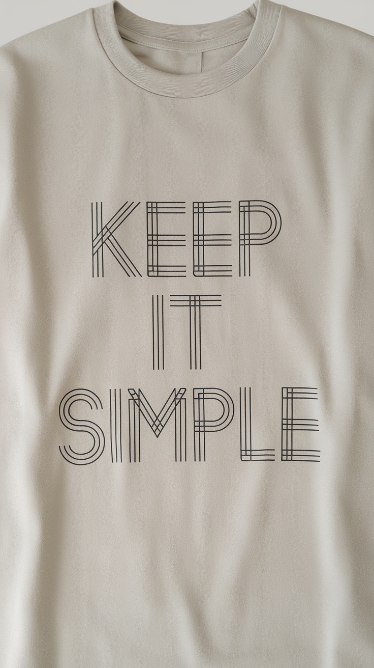 A minimalist t-shirt featuring the phrase 'KEEP IT SIMPLE' in bold letters.