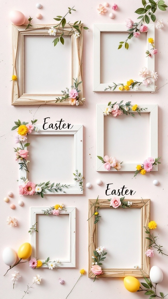 Decorative Easter-themed photo frames with flowers