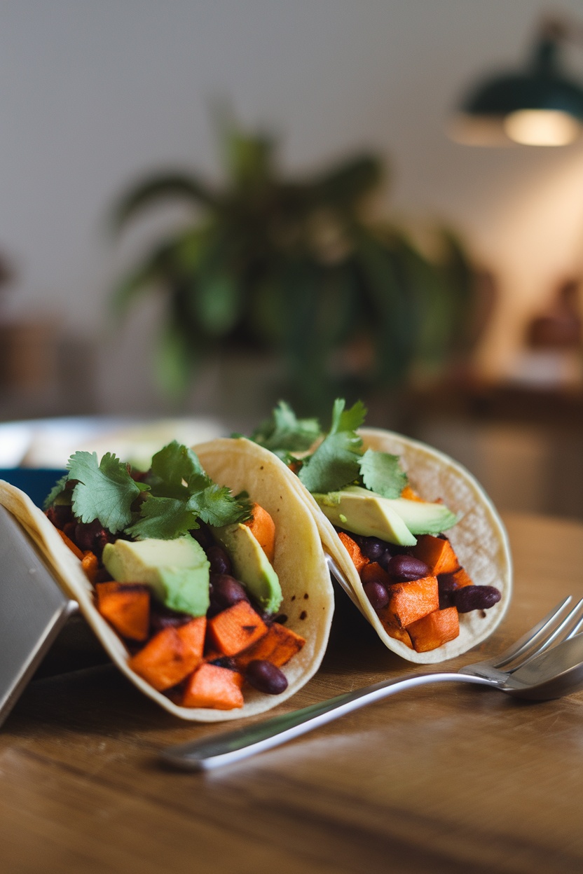 Sweet Potato and Black Bean Tacos served on a plate