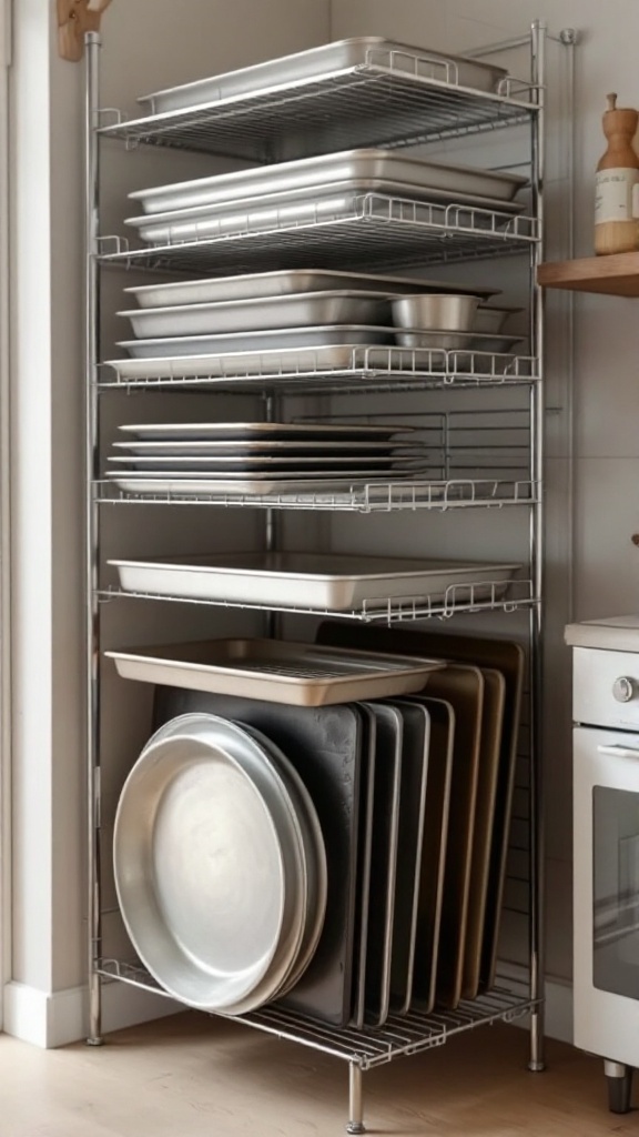 Organized vertical storage solution for baking sheets