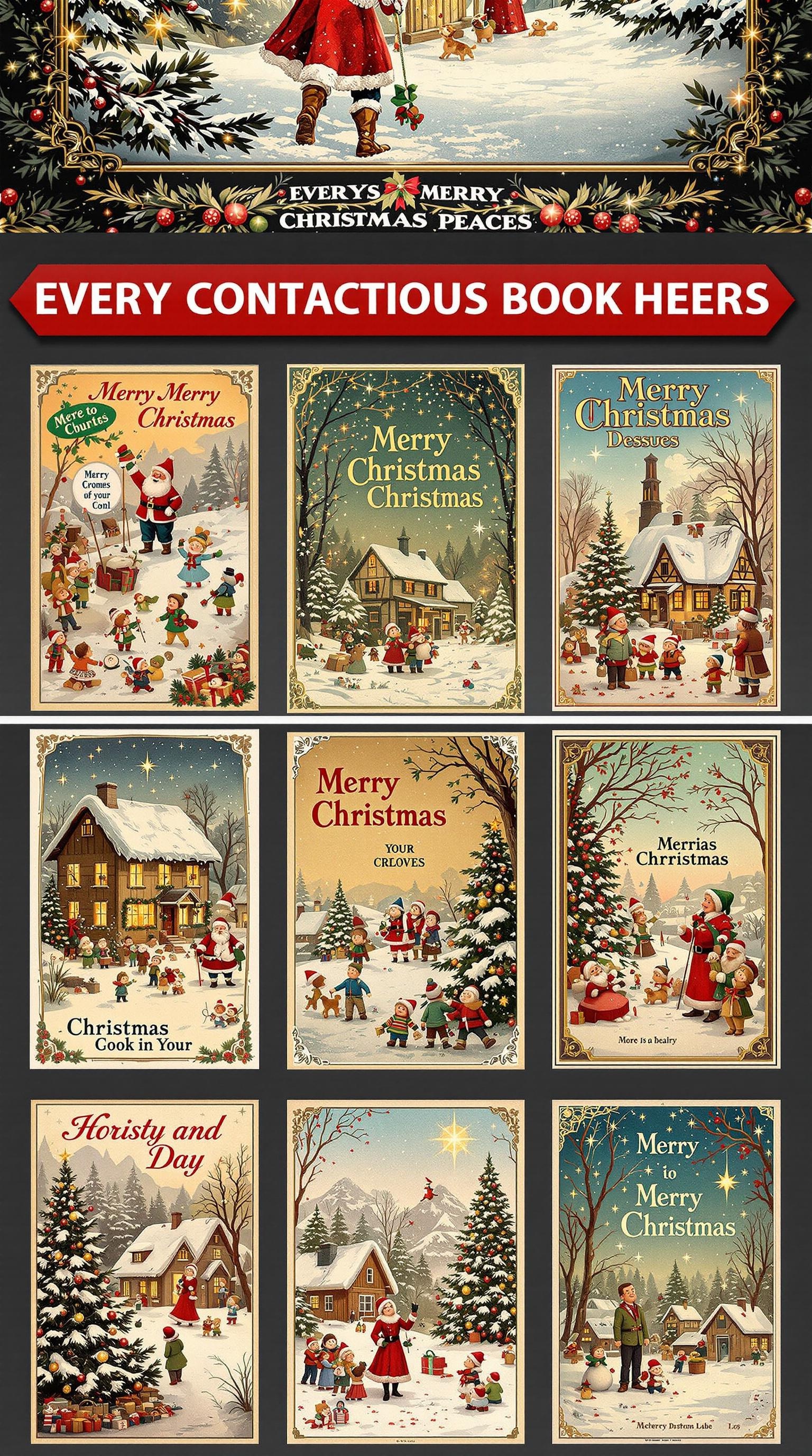 A collection of vintage Christmas postcards featuring Santa Claus, snowy scenes, and festive decorations.