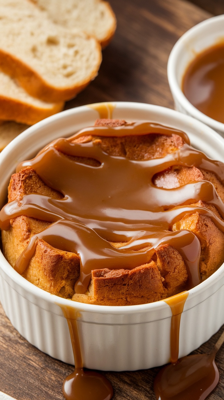 Whiskey Caramel Bread Pudding topped with sauce